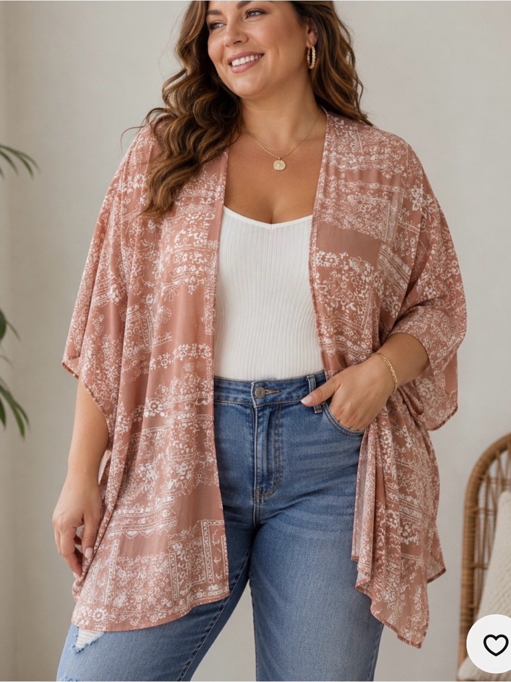 Style Rack Soft Pink Printed Kimono Cardigan NWT